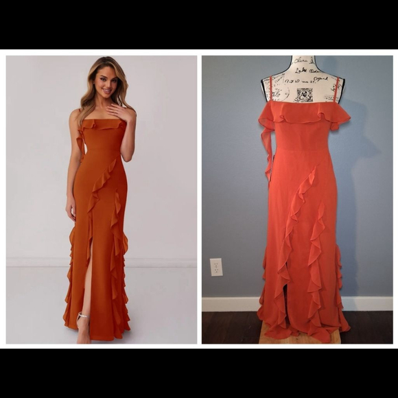 Barbie x Azazie Dresses & Skirts - New Barbie x Azazie Paprika Ruffle Maxi Sheath Bow Chiffon Dress